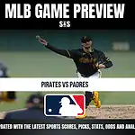 MLB GAME PREVIEW with a focus on the Pittsburgh Pirates vs. San Diego Padres game, featuring an image of a pitcher in action.