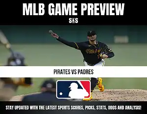 MLB GAME PREVIEW with a focus on the Pittsburgh Pirates vs. San Diego Padres game, featuring an image of a pitcher in action.
