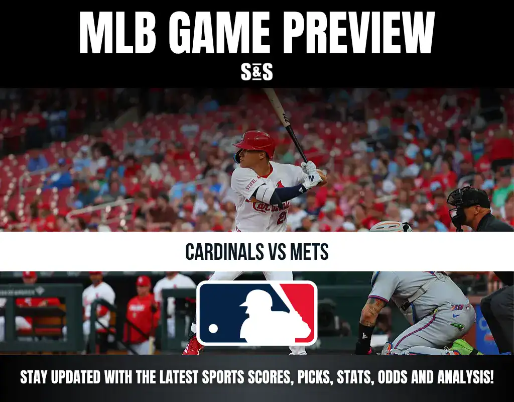 MLB Game Preview featuring Cardinals vs Mets, with a request to stay updated on the latest sports scores, picks, stats, odds, and analysis.