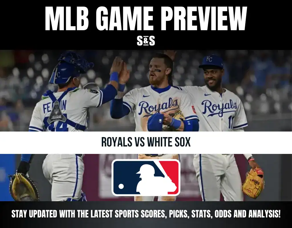 MLB Game Preview featuring the Royals versus White Sox, with players celebrating.