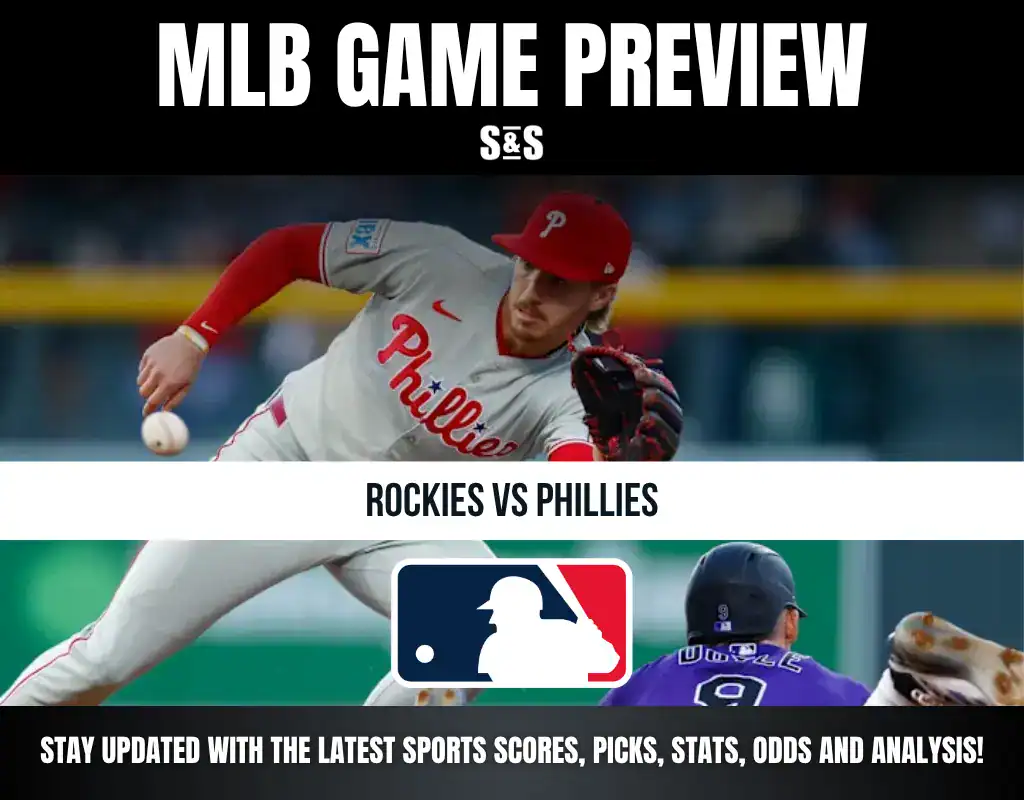 MLB Game Preview for Rockies vs. Phillies, with a call to stay updated on the latest sports scores, picks, stats, odds, and analysis.