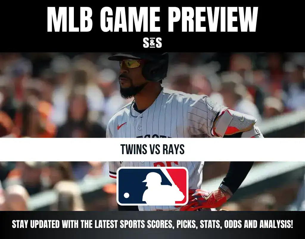 MLB Game Preview featuring Twins vs Rays with a logo of Major League Baseball.