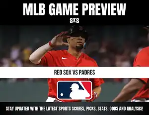 MLB Game Preview featuring Red Sox vs Padres with a call to stay updated on the latest sports scores, picks, stats, odds, and analysis.