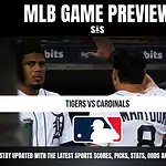 MLB Game Preview featuring Tigers vs Cardinals, including a logo of Major League Baseball.