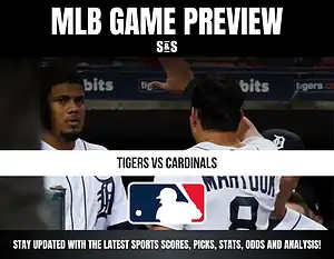 MLB Game Preview featuring Tigers vs Cardinals, including a logo of Major League Baseball.