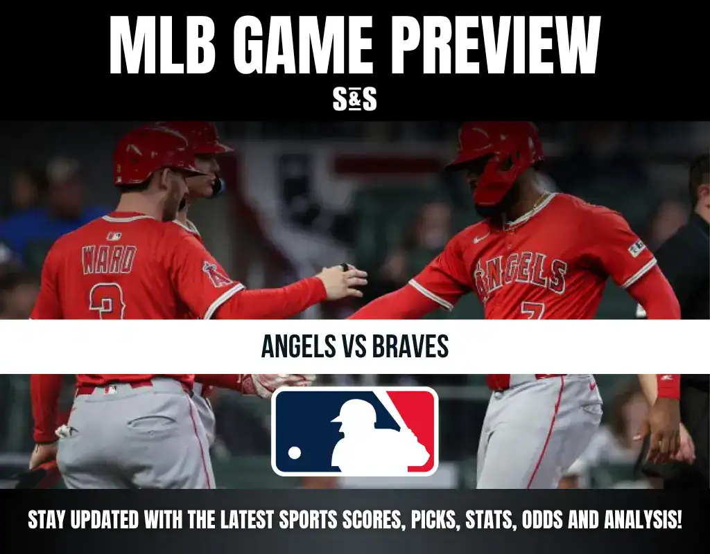 Two baseball players in red Angels uniforms high-five during an MLB game preview for Angels vs Braves.