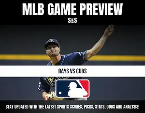 MLB Game Preview featuring a matchup between the Rays and Cubs, with a note to stay updated on sports scores, picks, stats, odds, and analysis.