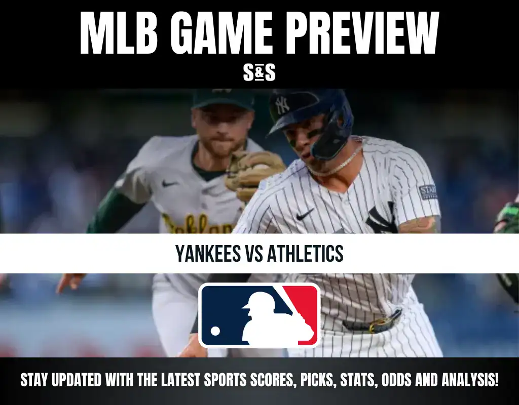 MLB Game Preview featuring Yankees vs Athletics with a logo of Major League Baseball.