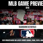 MLB game preview featuring Guardians vs Royals with a call to stay updated on sports scores, picks, stats, odds, and analysis.