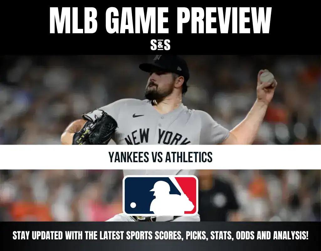 MLB game preview for Yankees vs Athletics featuring a pitcher mid-throw, with updates on scores, picks, stats, odds, and analysis.