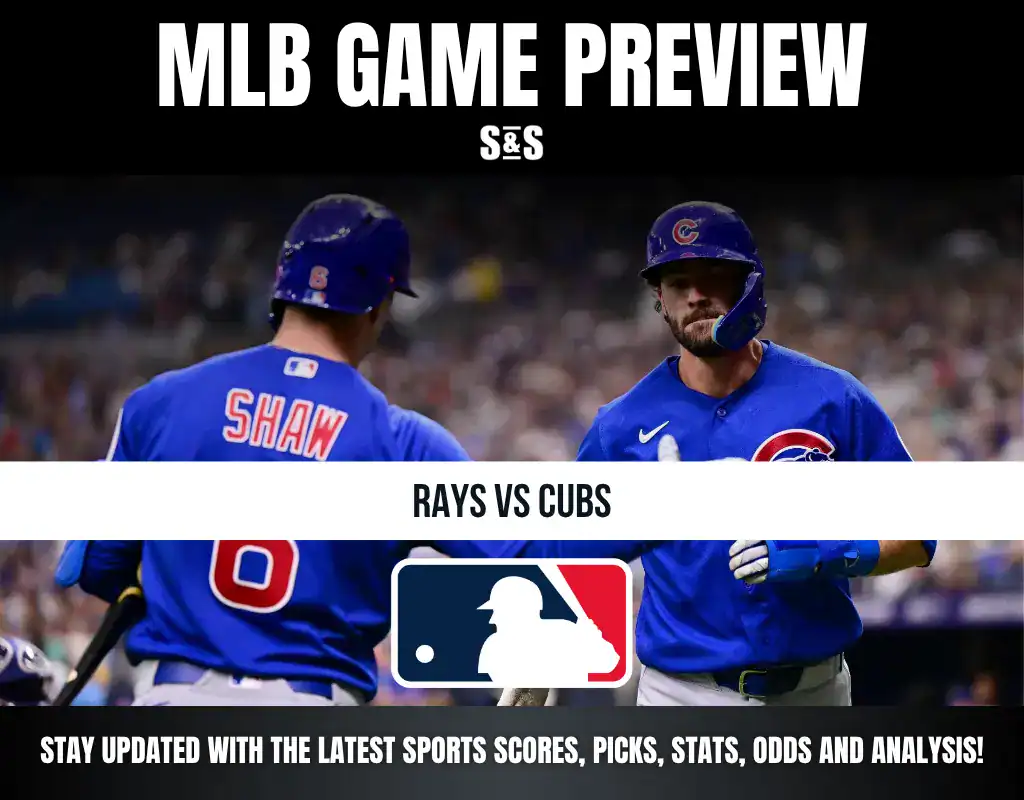 Two Chicago Cubs players in blue uniforms during an MLB game preview for Rays vs Cubs.