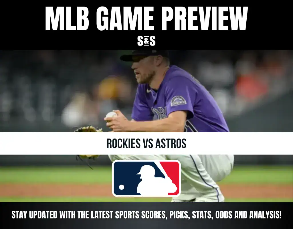 MLB Game Preview graphic featuring a matchup between the Rockies and Astros, with the MLB logo at the bottom.