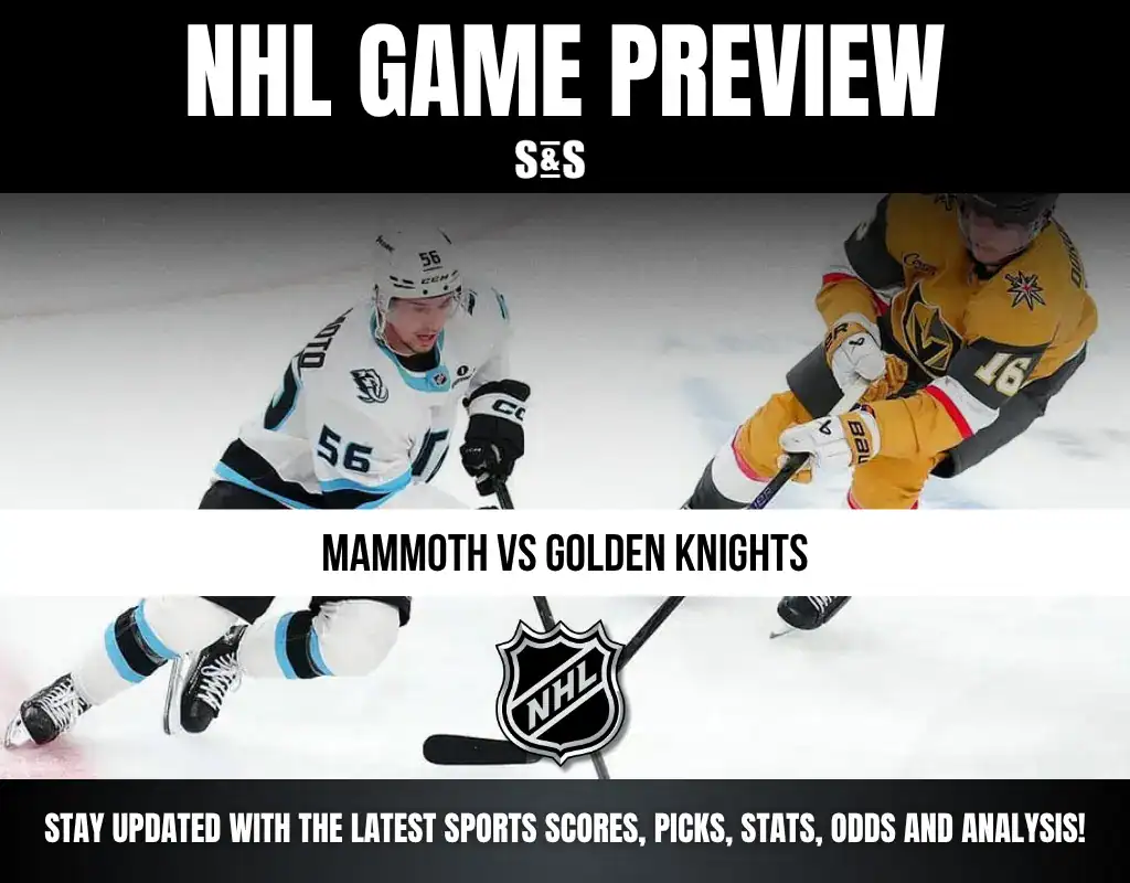 NHL Game Preview featuring Mammoth vs. Golden Knights, with updates on sports scores, picks, stats, odds, and analysis.