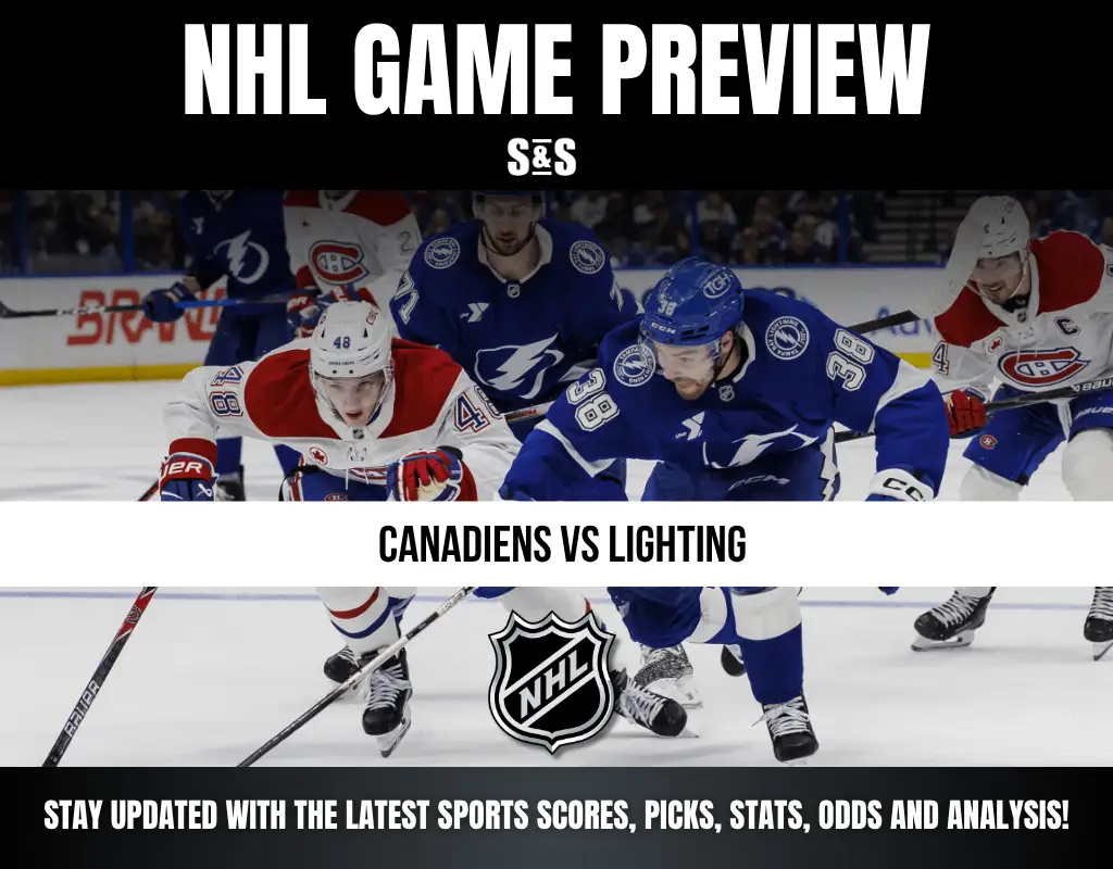 NHL Game Preview featuring Canadiens vs Lightning, with players in action on the ice.