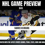 NHL Game Preview featuring Sabres vs Bruins with a player from the Bruins in action.