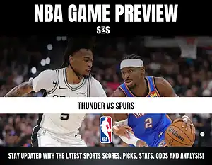 NBA Game Preview featuring Thunder vs Spurs with a call to stay updated on the latest sports scores, picks, stats, odds, and analysis.