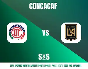 CONCACAF logo with two team logos: Club Deportivo Luis and Los Angeles Football Club, featuring text promoting sports updates.