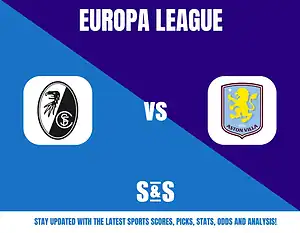 Europa League match graphic featuring Freiburg vs Aston Villa.