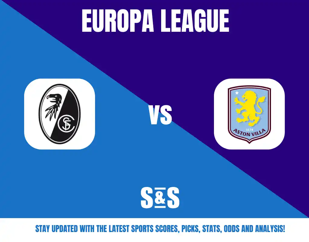 Europa League match graphic featuring Freiburg vs Aston Villa.