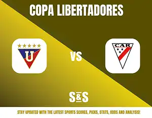 Copa Libertadores graphic featuring logos of two teams, with the text "Stay updated with the latest sports scores, picks, stats, odds and analysis!"