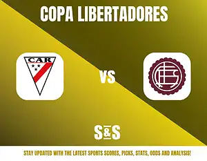 Copa Libertadores match graphic featuring two team logos and a call to stay updated with sports scores, picks, stats, odds, and analysis.