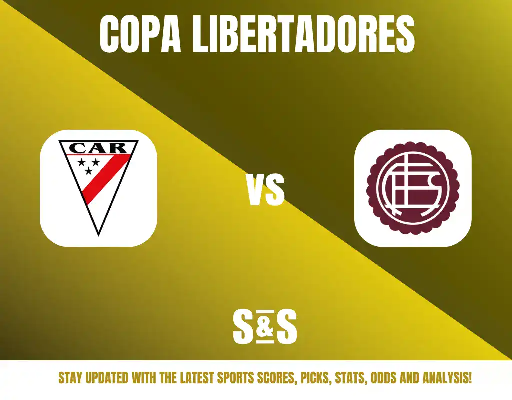 Copa Libertadores match graphic featuring two team logos and a call to stay updated with sports scores, picks, stats, odds, and analysis.