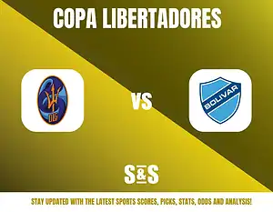 Copa Libertadores graphic featuring team logos for D.C. United and Bolivar, with a call to stay updated on sports scores, picks, stats, odds, and analysis.