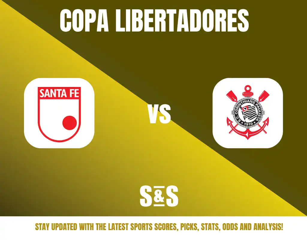 Copa Libertadores match between Santa Fe and Corinthians, with additional promotional text for sports updates.