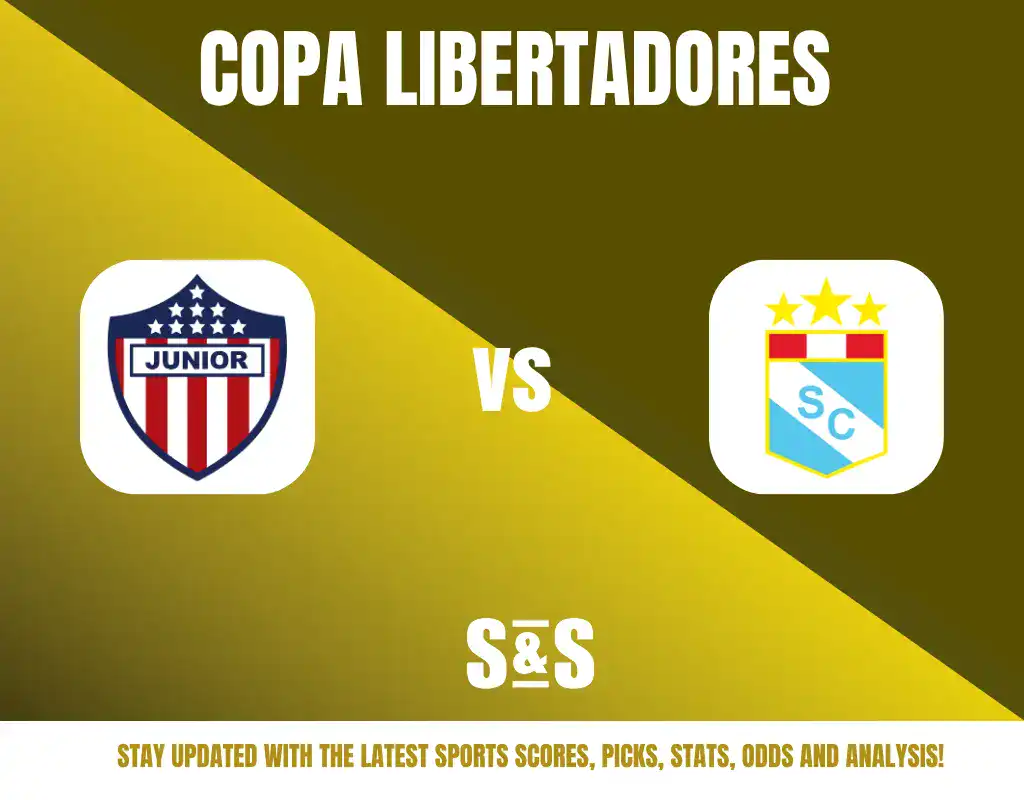 Copa Libertadores logo featuring Junior and SC teams with a call to stay updated on sports scores, picks, stats, odds, and analysis.