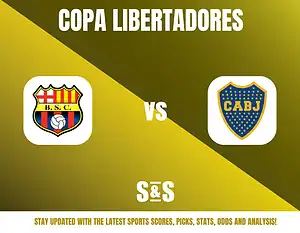 Copa Libertadores logo featuring two team crests: B.S.C. on the left and CABJ on the right, with a yellow background.