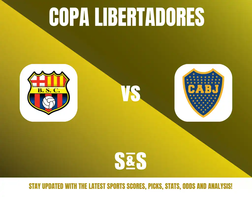 Copa Libertadores logo featuring two team crests: B.S.C. on the left and CABJ on the right, with a yellow background.