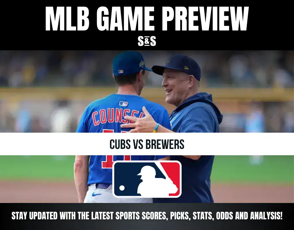 MLB Game Preview with the text "Cubs vs Brewers" and a logo for Major League Baseball.