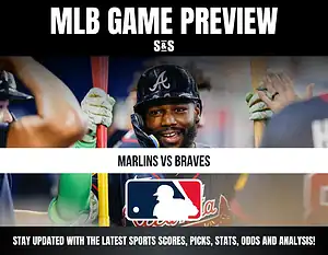 MLB Game Preview graphic featuring the Atlanta Braves and Miami Marlins.