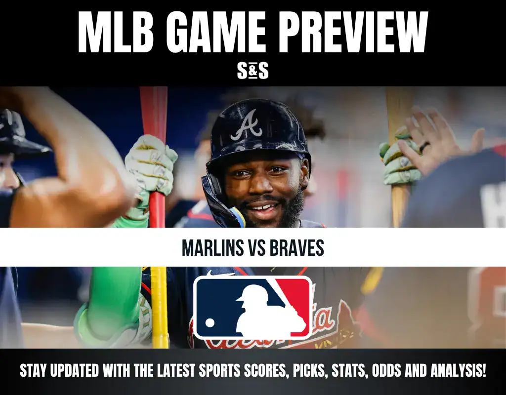 MLB Game Preview graphic featuring the Atlanta Braves and Miami Marlins.