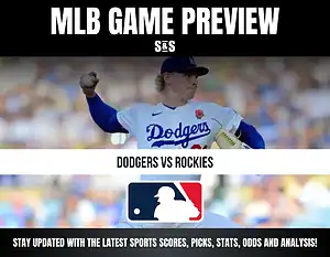 MLB Game Preview featuring the Dodgers vs. Rockies, with a player from the Dodgers in action.