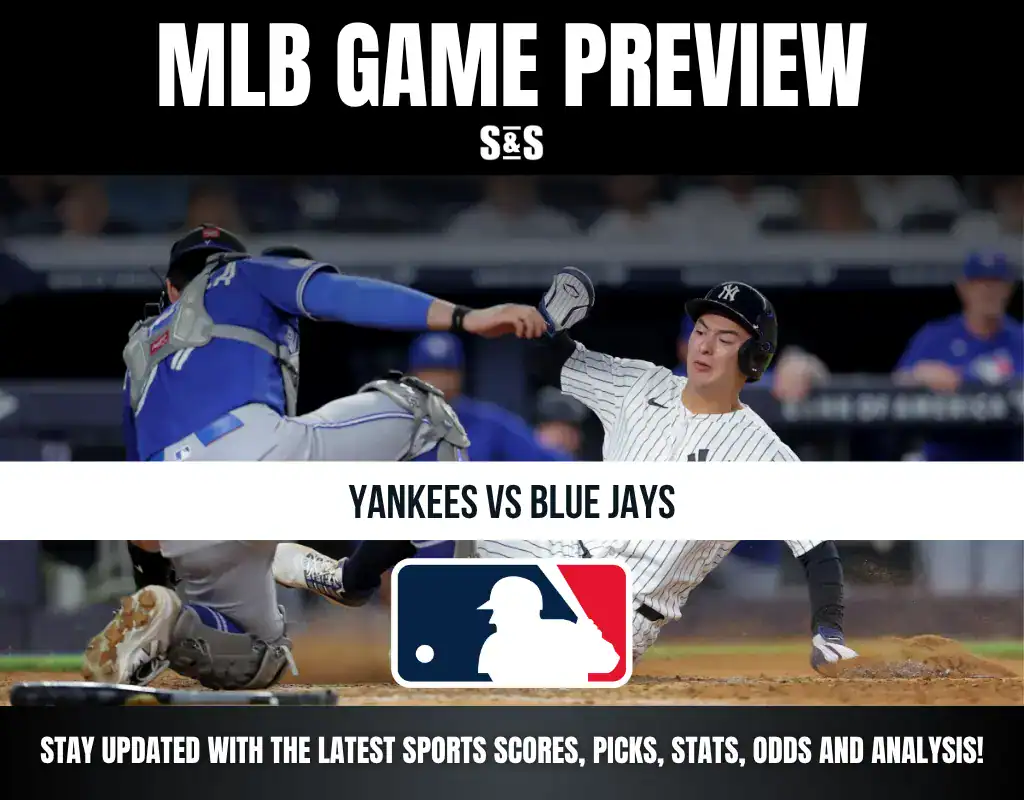 MLB game preview featuring Yankees vs. Blue Jays, with a focus on sports scores, picks, stats, odds, and analysis.