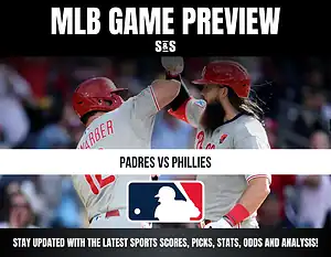 MLB Game Preview featuring Padres vs Phillies with players celebrating.
