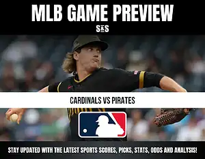 MLB Game Preview featuring Cardinals vs Pirates, with a player pitching.