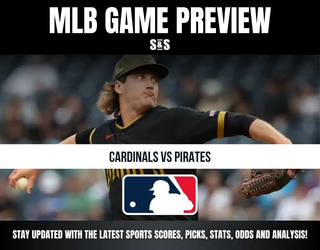 MLB Game Preview featuring Cardinals vs Pirates, with a player pitching.