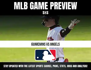 MLB Game Preview featuring Guardians vs Angels, with a sports graphic design.