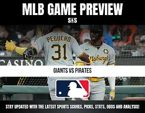 MLB Game Preview featuring the Giants vs. Pirates with players Peguero and another in team uniforms.