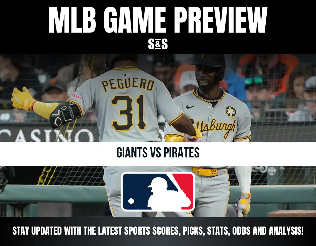 MLB Game Preview featuring the Giants vs. Pirates with players Peguero and another in team uniforms.