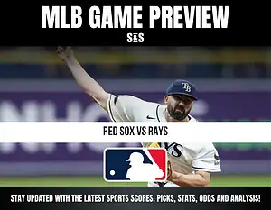 MLB Game Preview featuring a pitcher in action, with text for the matchup: Red Sox vs Rays, and a logo for Major League Baseball.