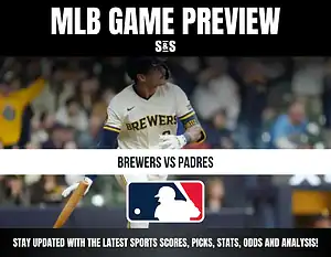 MLB Game Preview featuring the Brewers vs Padres with a background of a player in action.