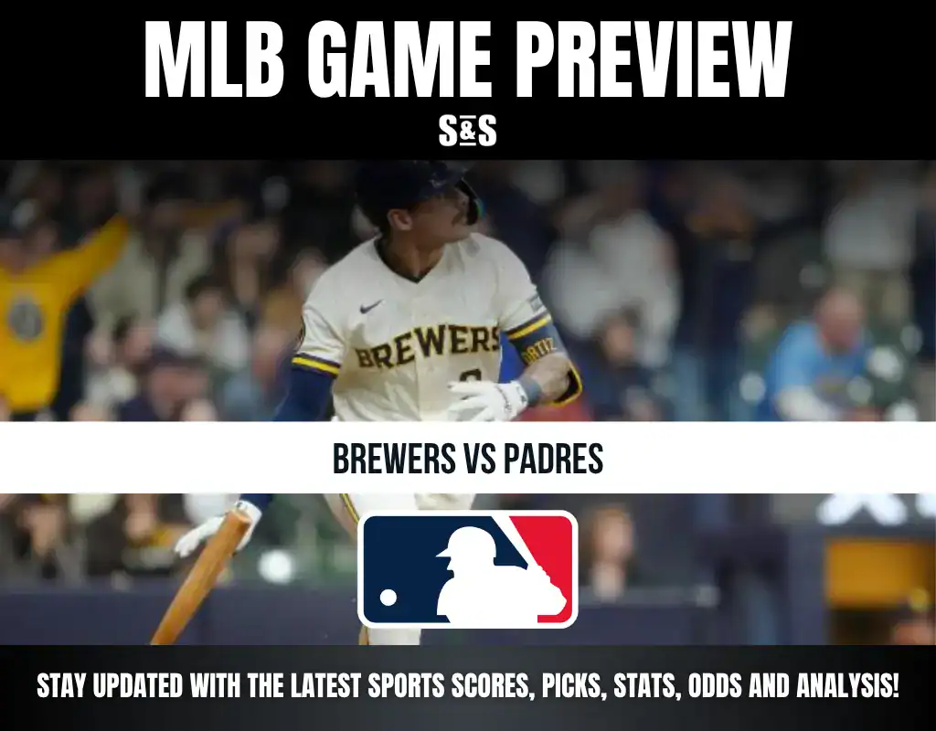 MLB Game Preview featuring the Brewers vs Padres with a background of a player in action.