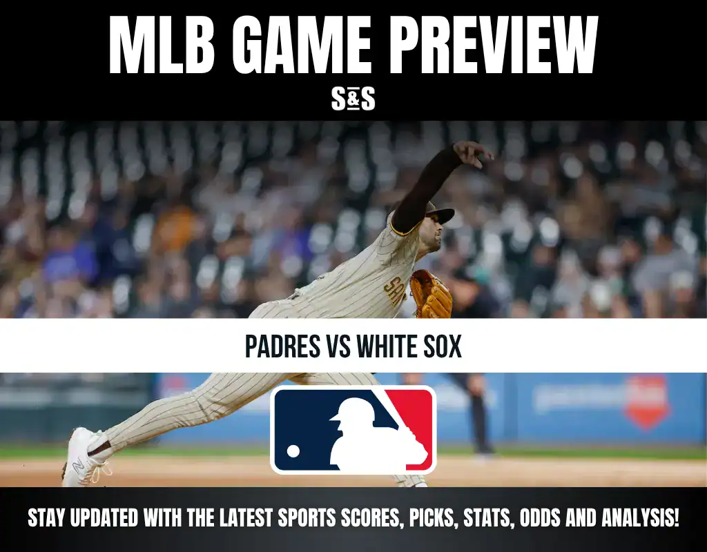 MLB Game Preview featuring Padres vs White Sox, with a player pitching. Stay updated with the latest sports scores, picks, stats, odds, and analysis.