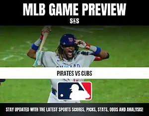 MLB Game Preview featuring a matchup between the Pirates and Cubs, with a logo of Major League Baseball at the center.