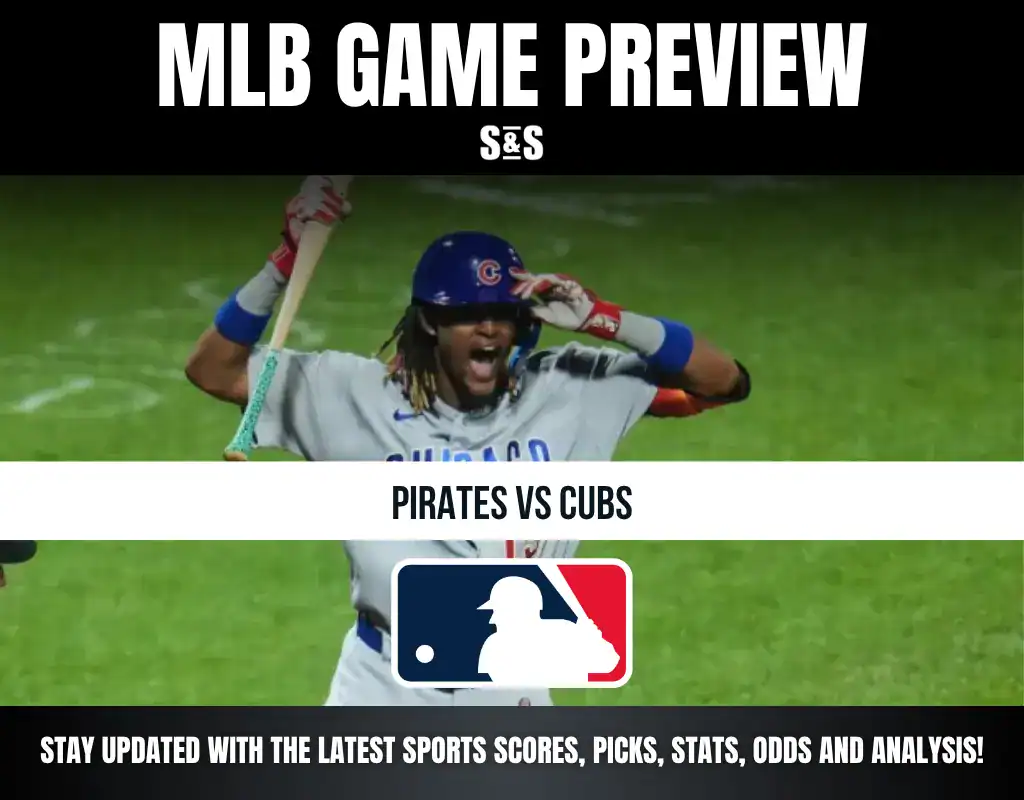 MLB Game Preview featuring a matchup between the Pirates and Cubs, with a logo of Major League Baseball at the center.