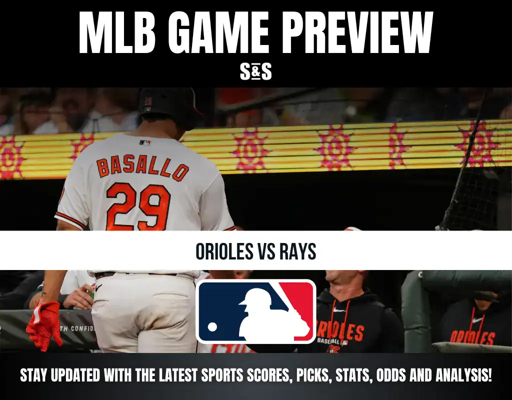 MLB Game Preview: Orioles vs. Rays, featuring player Basallo in a team uniform.