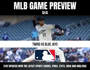 MLB Game Preview featuring a pitcher in action, with the focus on the matchup between Twins and Blue Jays.